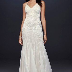 David's Bridal Beaded Sheath V-Neck Dress